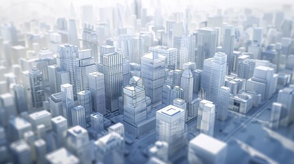 A high-angle view of a sprawling cityscape rendered in a blueprint style, evoking the planning phase of urban architecture.
