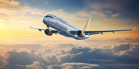 Fototapeta na wymiar Passenger airliner flying in the clouds
