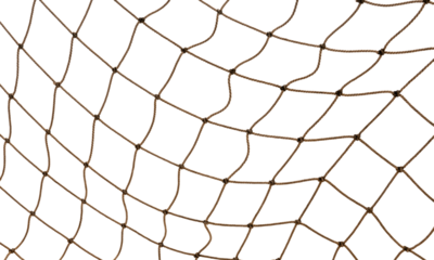 Football or tennis net. Rope mesh on a white background close-up