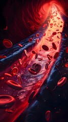 Microscopic View of Cardiovascular Blood Circulation and Artery Condition