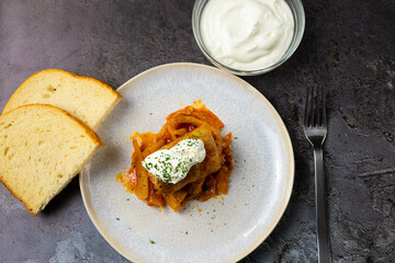 Hungarian cabbage roll on a plate