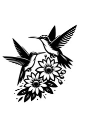 Obraz premium Two hummingbirds SVG, Hummingbirds with Flower SVG, Flower, Hummingbird Silhouette, Hummingbird Clipart, Cutfile for Cricut, SVG JPG PNG PDF