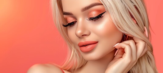 Fototapeta premium Blonde woman applying toner to achieve glowing, hydrated skin for a healthy look