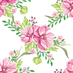 Seamless pattern of pink flowers ornaments background