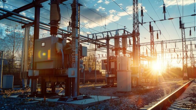 Substation with switchgear a transmission transformers for high voltage electric power