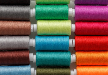 Set of colorful spools of thread