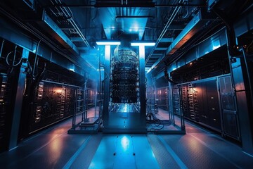 A futuristic quantum computer lab.