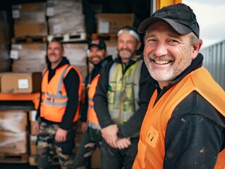 Obraz premium a group of men are standing next to each other in front of a truck