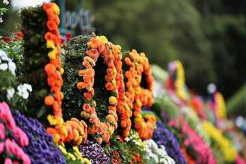 The lettering love planted from colorful flowers in a garden.