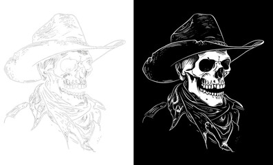 A skeleton cowboy  graphic t-shirt design, tattoo design	
