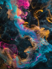 Vibrantly colored smoke billows and disperses in the air, creating a striking visual display of colors blending and swirling