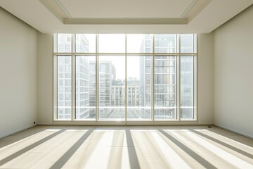 Obraz premium Spacious Office with Big Window and Bright White Interior Wall and Floor for Comfortable Indoor Work, Home or Domestic Use with Ample Light