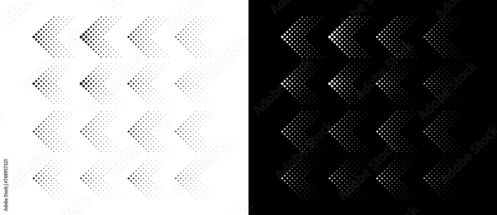 Fototapete set of arrows with halftone effect. black figures on a white background and an equally white figures