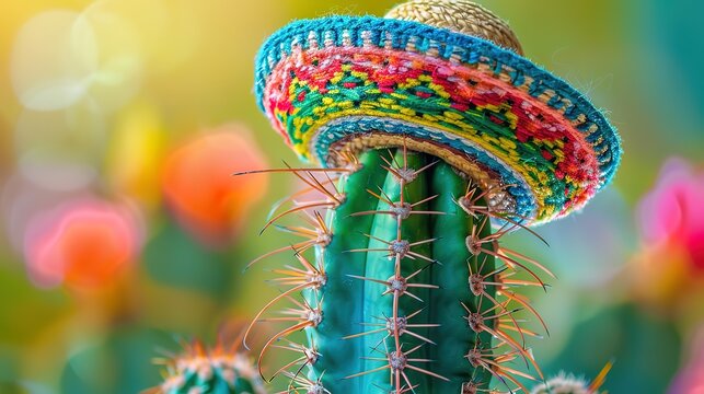 Eyecatching Cinco de Mayo Cactus wearing a Mexican sombrero hat