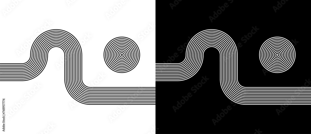 Leinwandbilder Striped vector background with parallel lines. Black lines on a white background and the same white lines on the black side.