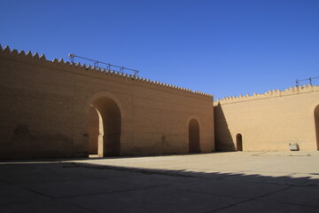 ancient city of Babylon in Iraq , ancient ruins , southern palace , old palace with blue sky 