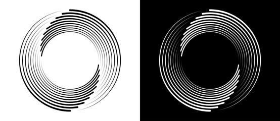 Lines in circle abstract background. Dynamic transition illusion. Black shape on a white background and the same white shape on the black side.	 - 768957722