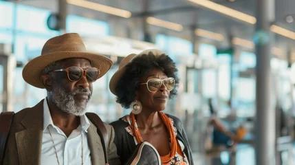 Fotobehang An elderly African American couple enjoying an inexpensive trip. © lastfurianec
