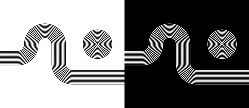 Striped vector background with parallel lines. Black lines on a white background and the same white lines on the black side.