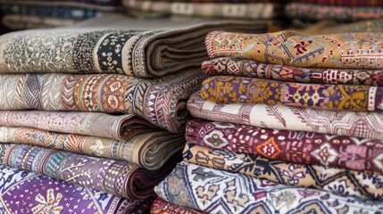 Vibrant Stack of Colorful Rugs