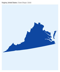 Virginia, United States. Simple vector map. State shape. Solid style. Border of Virginia. Vector illustration.