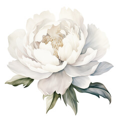 White Soft Watercolor Peony Illustration Beautiful Blossom Isolated Flowers Floral Decoration Wedding