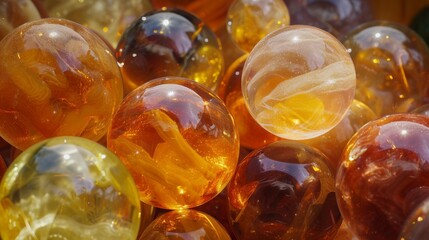 Close up of colorful glass beads for sale in a shop