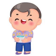 Thai kid playing with water on Songkran day