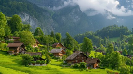 Fototapeta na wymiar Majestic Alpine Haven: A Glimpse of Kitan Swiss Village
