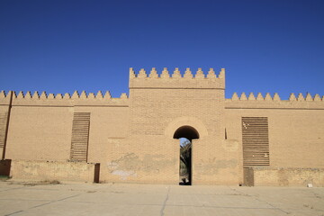 ancient city of Babylon in Iraq , ancient ruins , southern palace , old palace with blue sky 