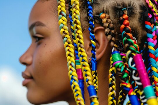 Side Profile of Woman with Colorful Brazilian Braids