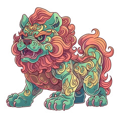 Obraz premium An illustration of a komainu with a green body and brown mane