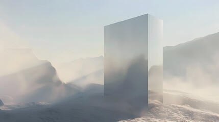Surreal 3D Landscapes: Geometric Shapes Suspended in a Misty Void