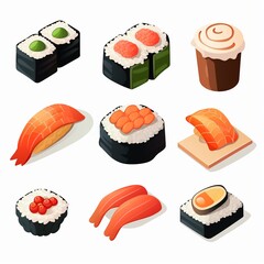 A Unique Japan Cute sushi clipart, watercolor illustration clipart, isolated on white background