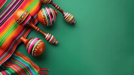Fotobehang Magnificent Cinco de Mayo holiday background made from maracas, mexican blanket stripes © Abu