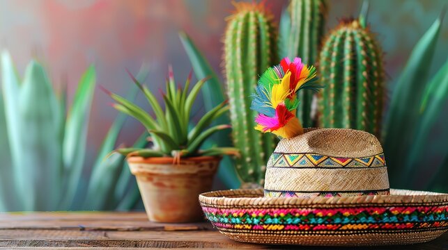 spectacular A cinco de mayo celebration background with sombrero hats cacti and colorful