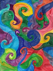 A piece of paper featuring vibrant swirls in a variety of colors, creating a visually striking pattern