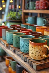 Fototapeta premium Colored modern handmade ceramic cups