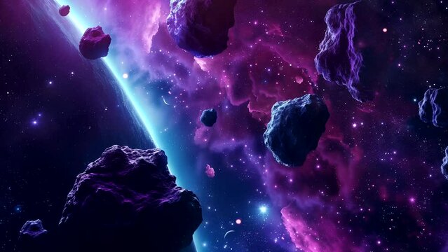 Space exploration concept animation with planets, stars, nebulae, asteroids and other backgrounds. seamless looping 4k time-lapse animation video backgrounds