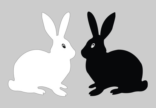 rabbit  black silhouettes. logo vector icon illustration design, Happy Easter, decorated Easter card, banner. Set of silhouettes of bunnies in different poses. Easter bunny silhouettes  eps10