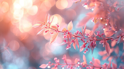 Tree Branch With Pink Flowers Close-Up