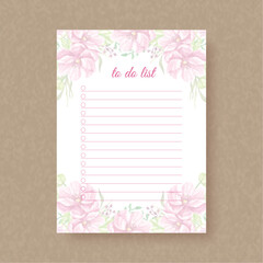 To do list paper background tempate with pink flower ornament