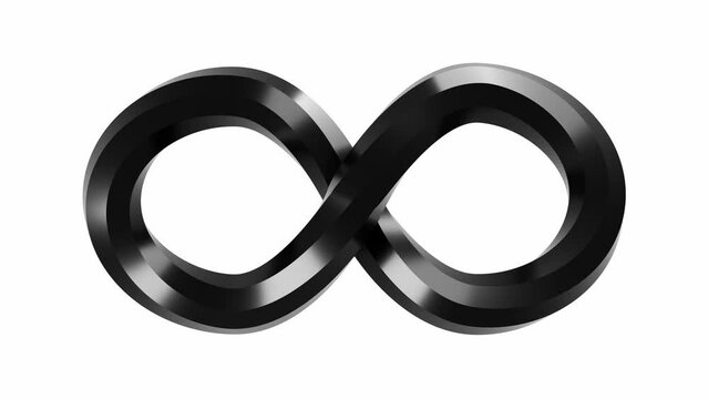 minimalist infinity sign rotation 3d animation loop. can be used to represent a mathematical lemniscate curve or never ending concept shape