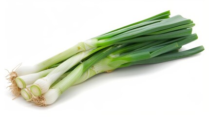 Fresh leek on white background for culinary ingredient concept in isolated setting