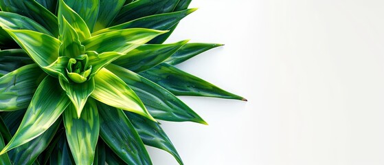   A close-up of a green plant on a white background with a white wall in the background