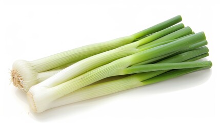 Fresh leek vegetable isolated on white background, organic ingredient for healthy cooking