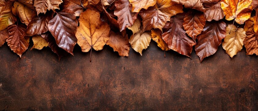  A high-resolution photo of close-up leaves on a wooden table with a rustic texture in the background