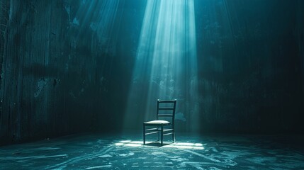Creative space set chair in the spotlight awaiting the dance of light and shadow
