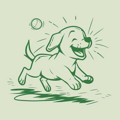 Obraz na płótnie Canvas A sketch of a canine sprinting with a ball in its jaws and an aerial tennis ball