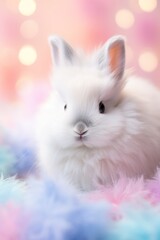 Soft white bunny with pastel Easter egg decoration